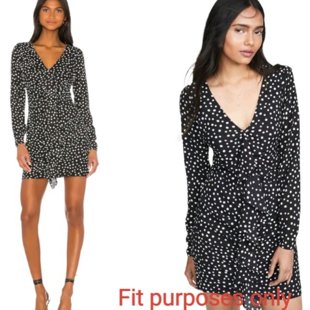 LIKELY Dress Black Polka Dot Ruffle Long Sleeve Dress